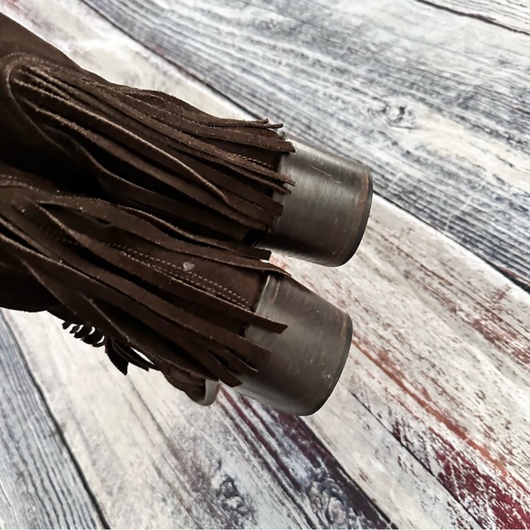 Vintage Kenneth Cole New York Made in Italy Suede Western Style Fringe Boots - Picture 4 of 10